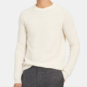 Theory Enzo ribbed textured knit Wool Cashmere sweater Ivory